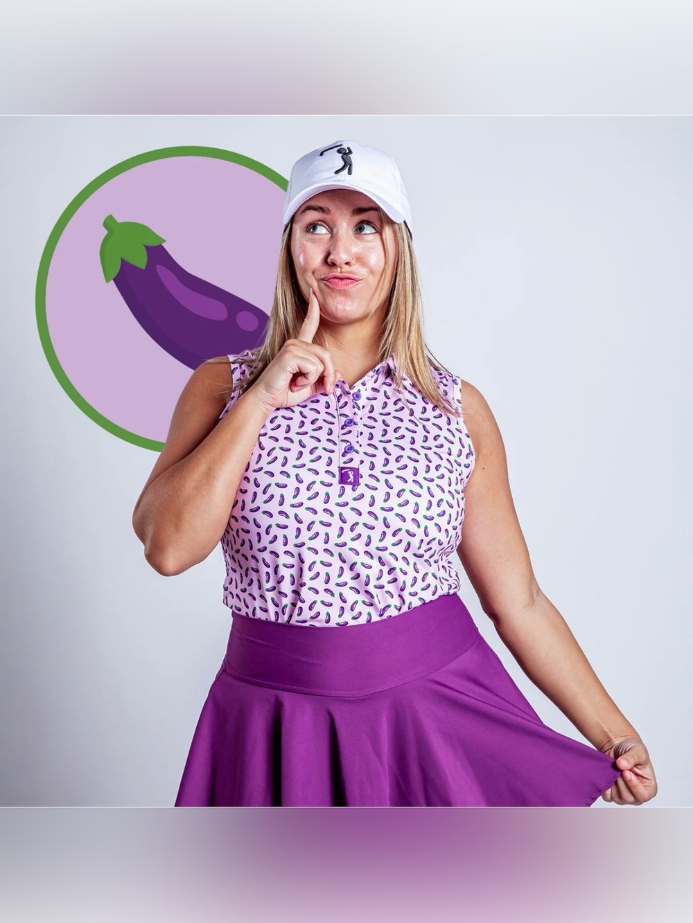 Bogey Bros Purple Eggplant Print Sleeveless Golf Polo Play Bad Look Good